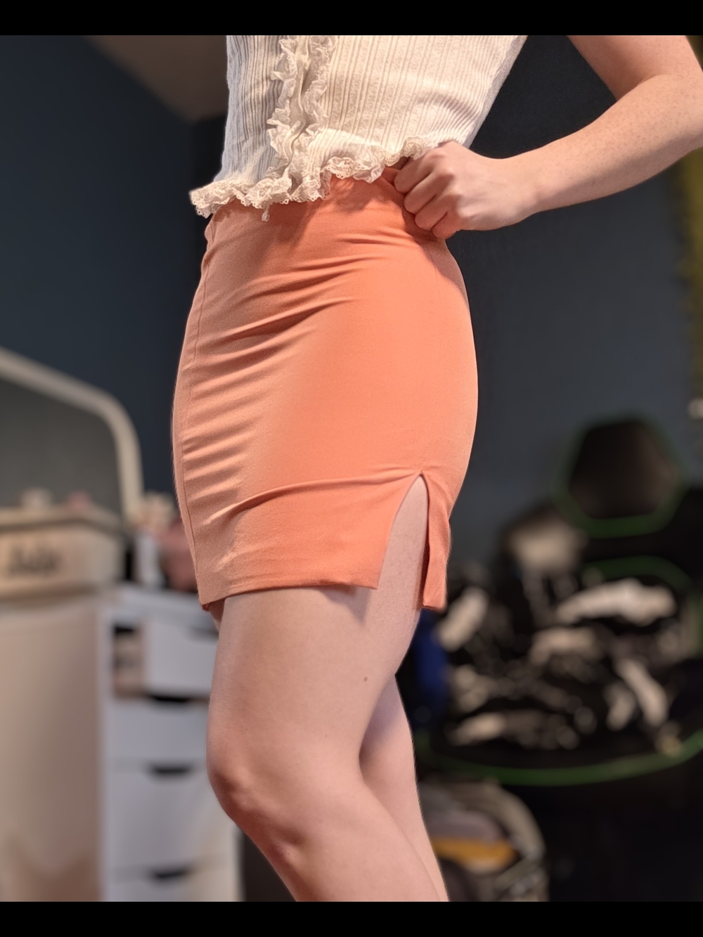 Bardot Coral Mini Skirt with Side Slit